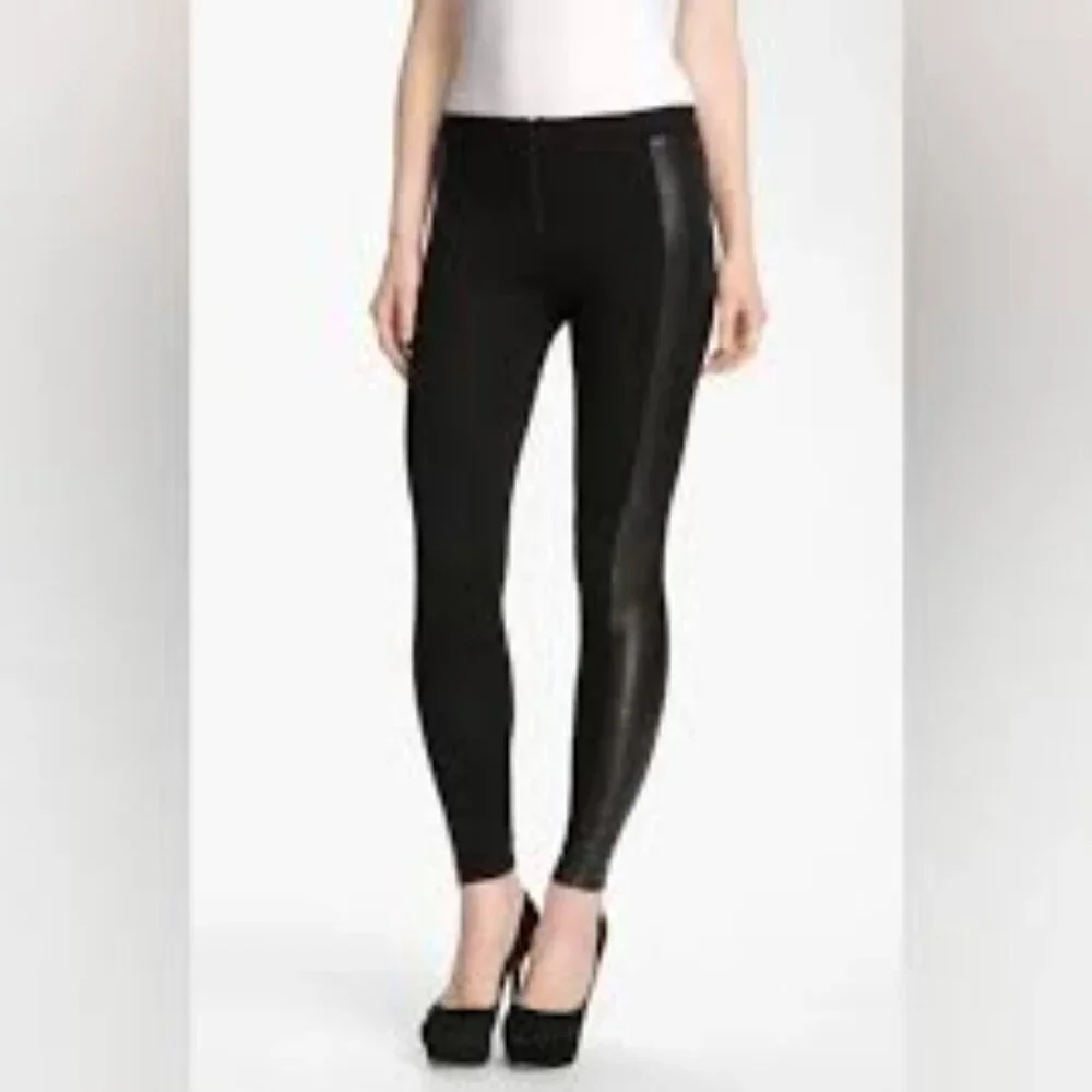 ALICE + OLIVIA LEATHER SIDE PANEL BLACK STRETCHY LEGGINGS NO SIZE - Picture 1 of 7